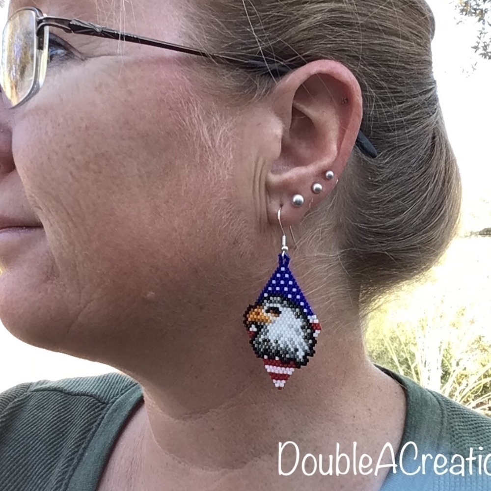Patriotic Eagle Beaded Earrings, New, Handmade By Me - Picture 6 of 6